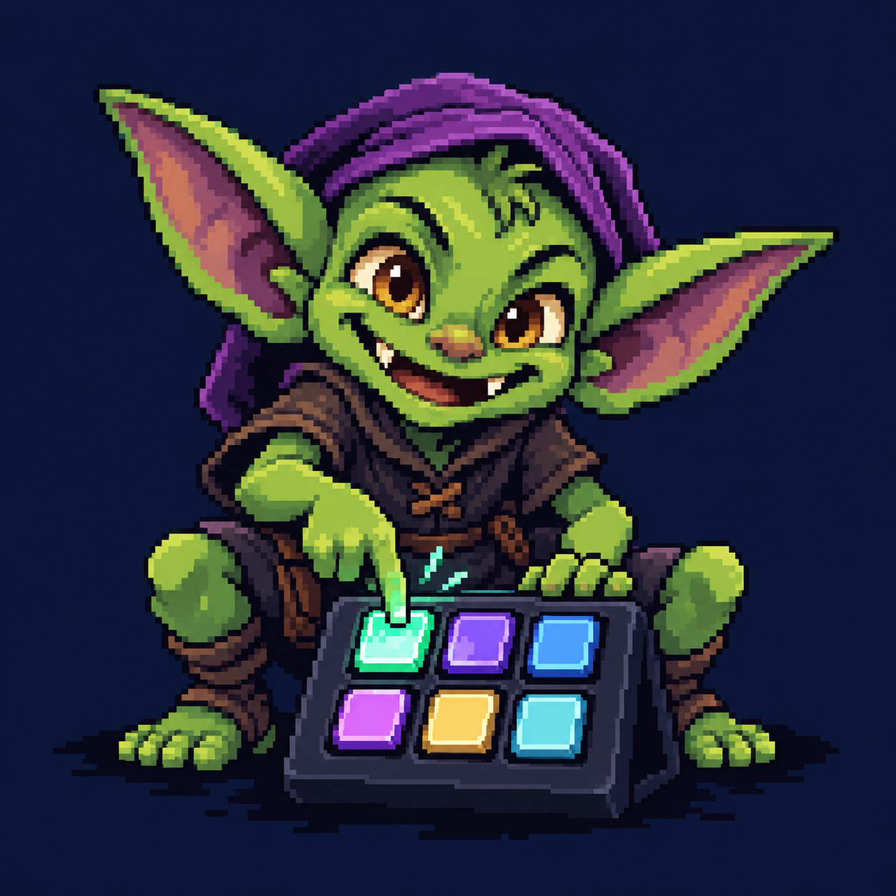 Button Goblin pressing a glowing six-key Stream Deck